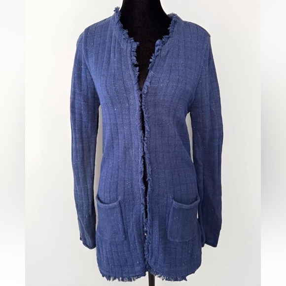 CAbi Sweater Sz M Duchess Long Blue Fringe Cardigan Hippie Y2K 90’s Grunge Boho - Picture 5 of 8